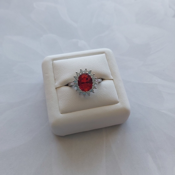 Ruby CZ AAA/ Rhodium Plated Ring: - Picture 4 of 12